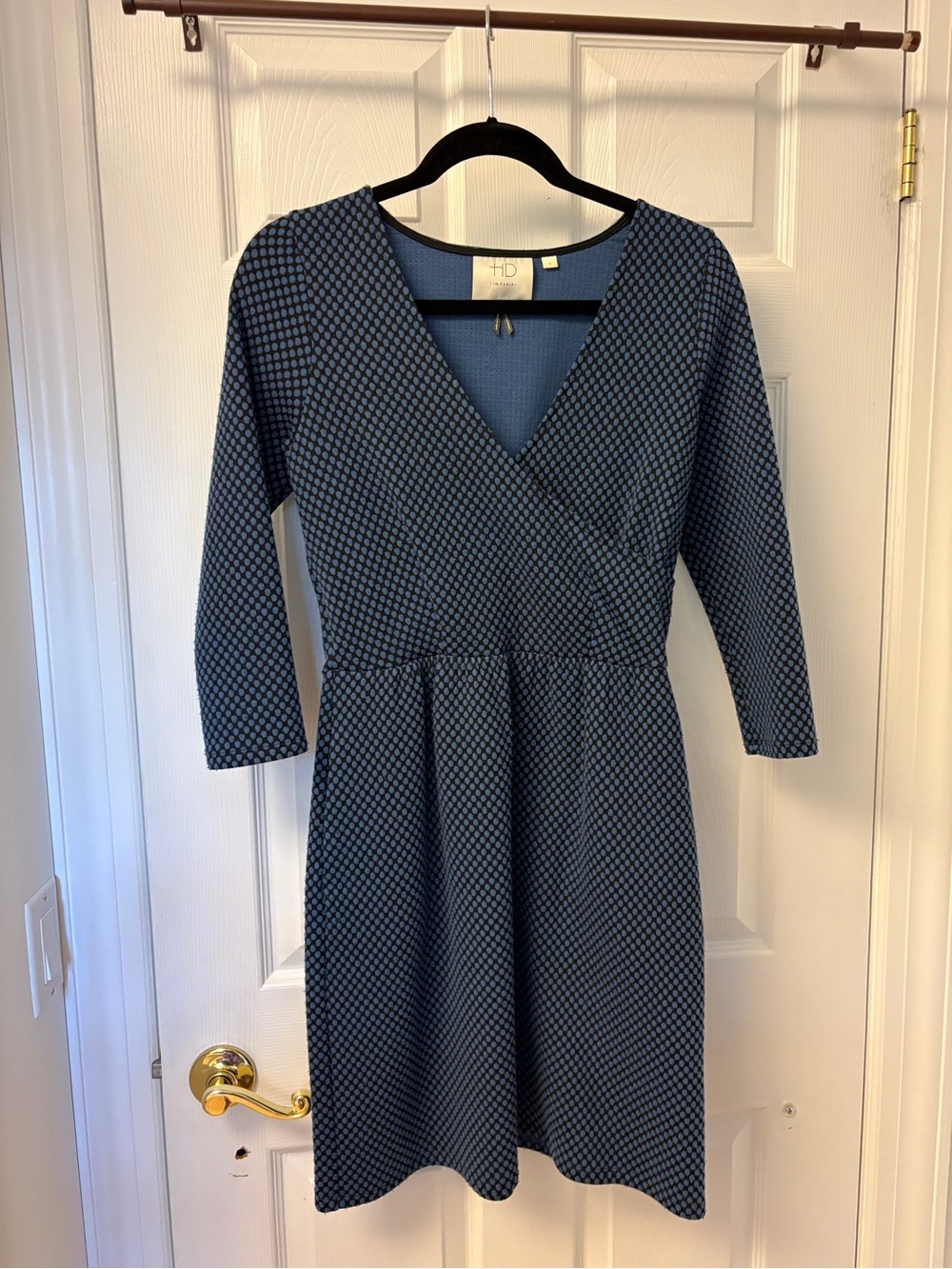 HD in Paris Blue Patterned Wrap-Front Long Sleeve Dress